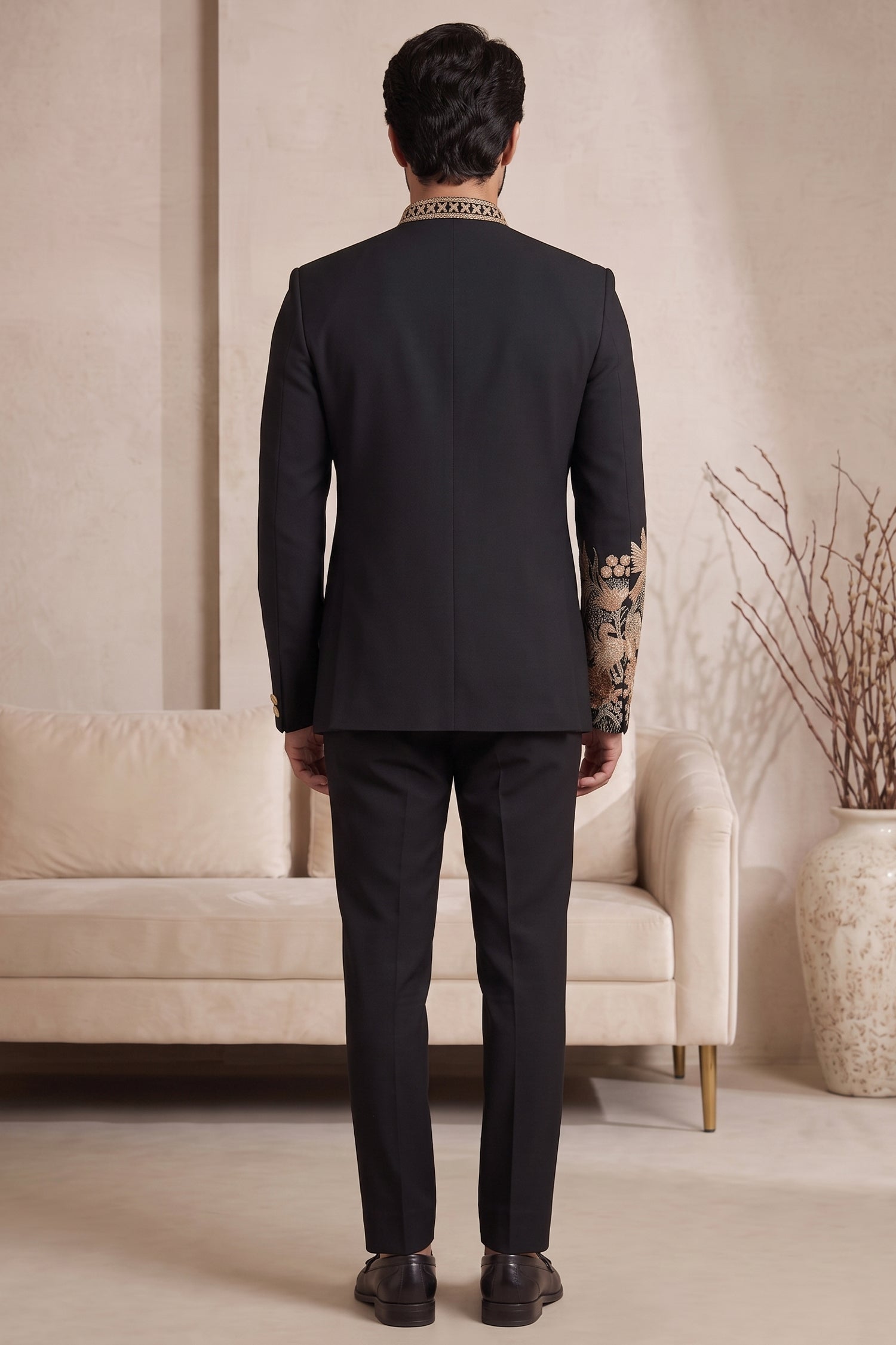 Black Satin Beaded Jodhpuri Suit