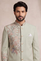 Light Pista Green Satin Beaded Jodhpuri Suit