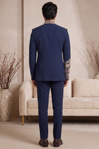 Navy Blue Satin Beaded Jodhpuri Suit