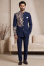 Navy Blue Satin Beaded Jodhpuri Suit