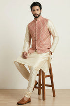 Gold Cream Banarasi Dupion Kurta Pajama with Jacket