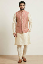 Gold Cream Banarasi Dupion Kurta Pajama with Jacket