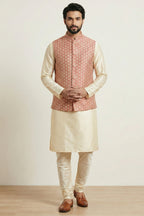 Gold Cream Banarasi Dupion Kurta Pajama with Jacket