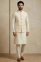 Cream Banarasi Dupion Kurta Pajama with Jacket