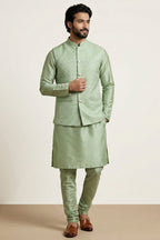 Light Pista Green Banarasi Dupion Kurta Pajama with Jacket