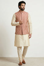 Gold Cream Banarasi Dupion Kurta Pajama with Jacket