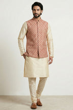 Gold Cream Banarasi Dupion Kurta Pajama with Jacket