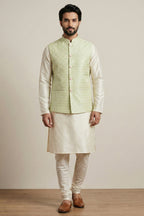Cream Banarasi Dupion Kurta Pajama with Jacket