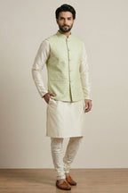 Cream Banarasi Dupion Kurta Pajama with Jacket