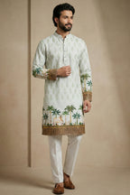 Green Cotton Printed Kurta Pajama