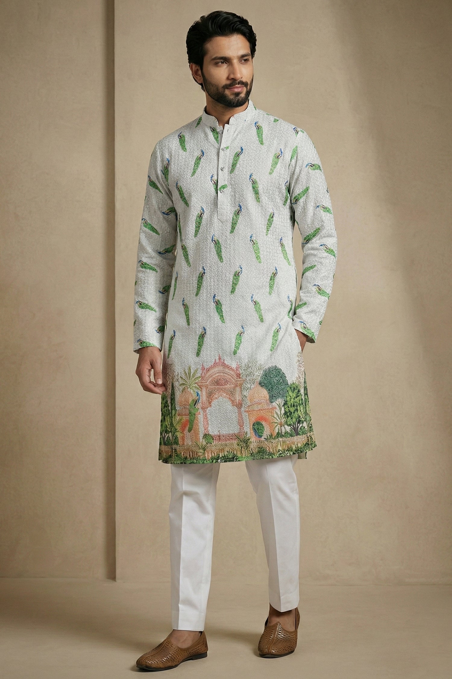 Mint Green Cotton Digital Printed Kurta Pajama