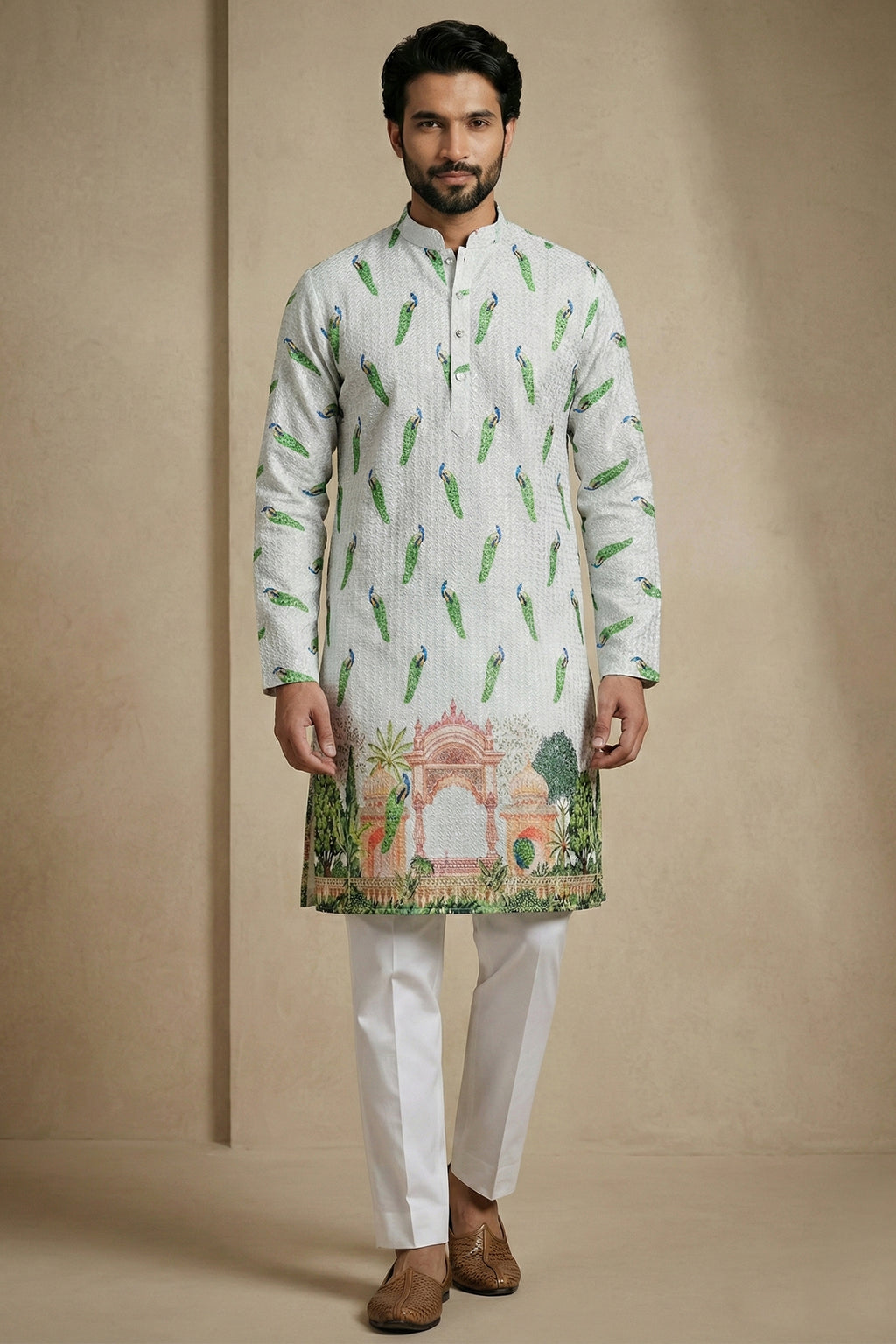 Mint Green Cotton Digital Printed Kurta Pajama