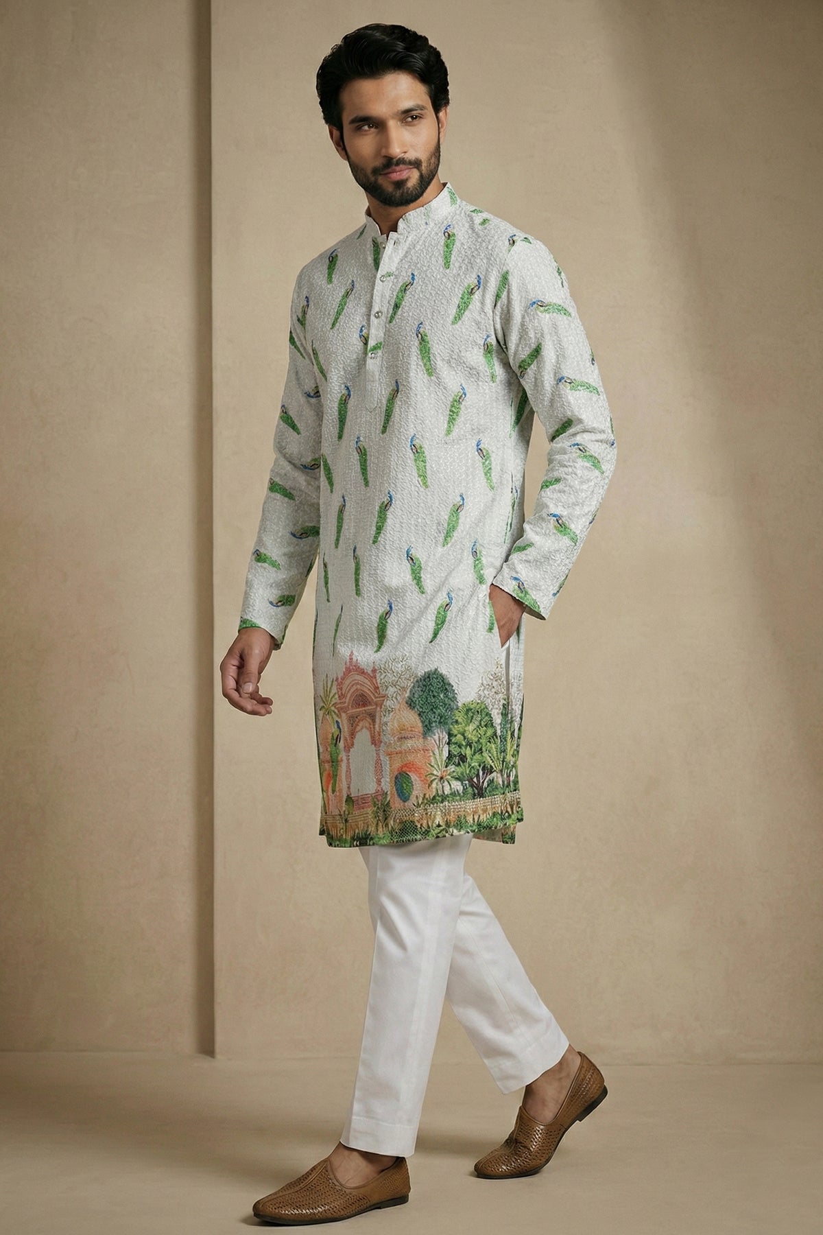 Mint Green Cotton Digital Printed Kurta Pajama