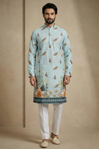 Light Blue Cotton Printed Kurta Pajama