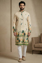 Light Cream Cotton Printed Kurta Pajama