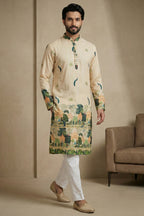 Light Cream Cotton Printed Kurta Pajama