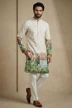 Off White Cotton Printed Kurta Pajama