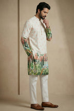 Off White Cotton Printed Kurta Pajama