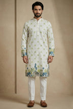 Off White Cotton Printed Kurta Pajama
