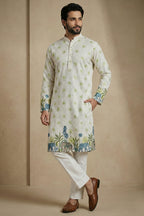 Off White Cotton Printed Kurta Pajama