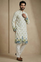 Off White Cotton Printed Kurta Pajama