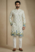 Off White Cotton Printed Kurta Pajama