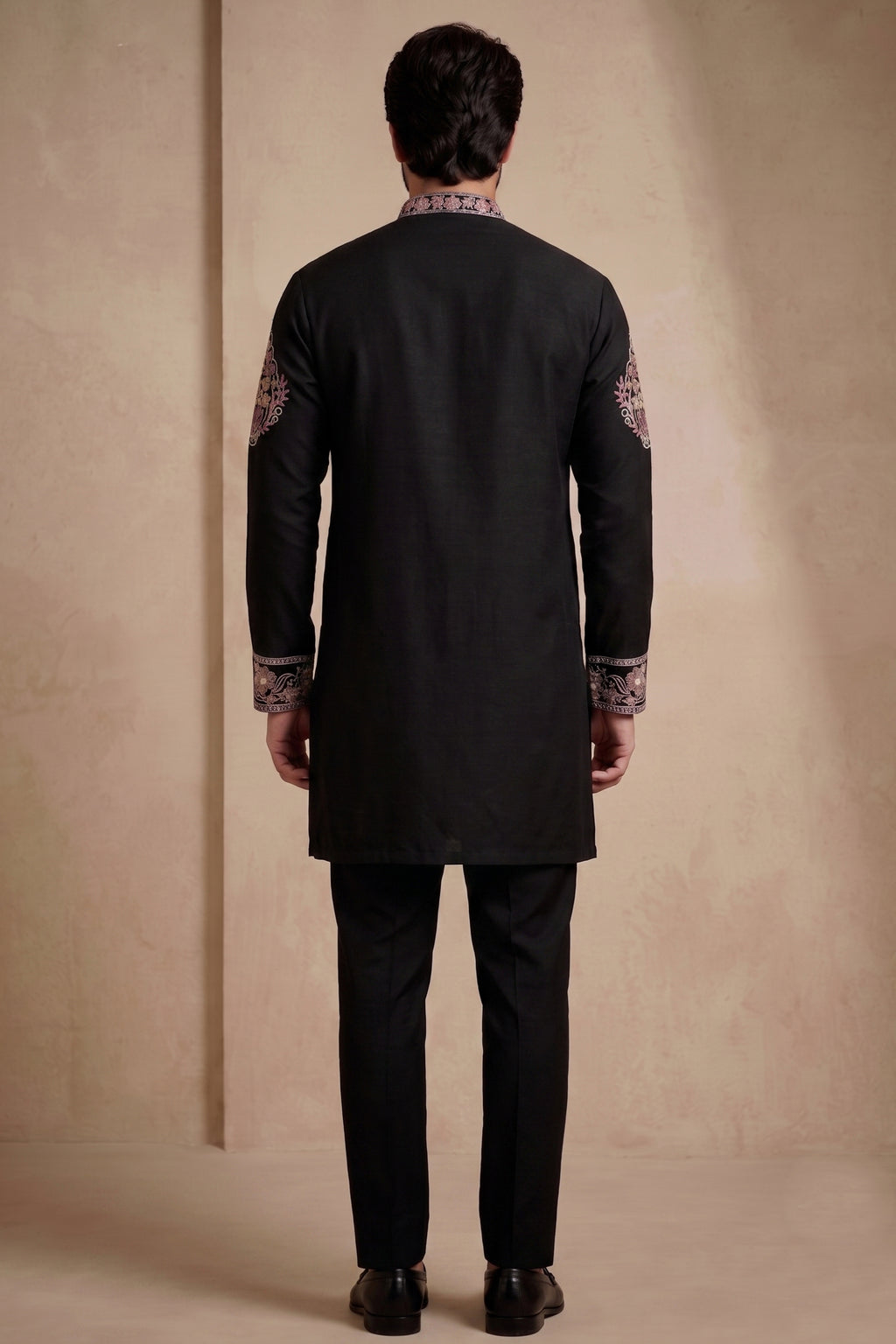 Black Silk Embroidered Kurta Set