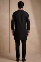 Black Silk Embroidered Kurta Set