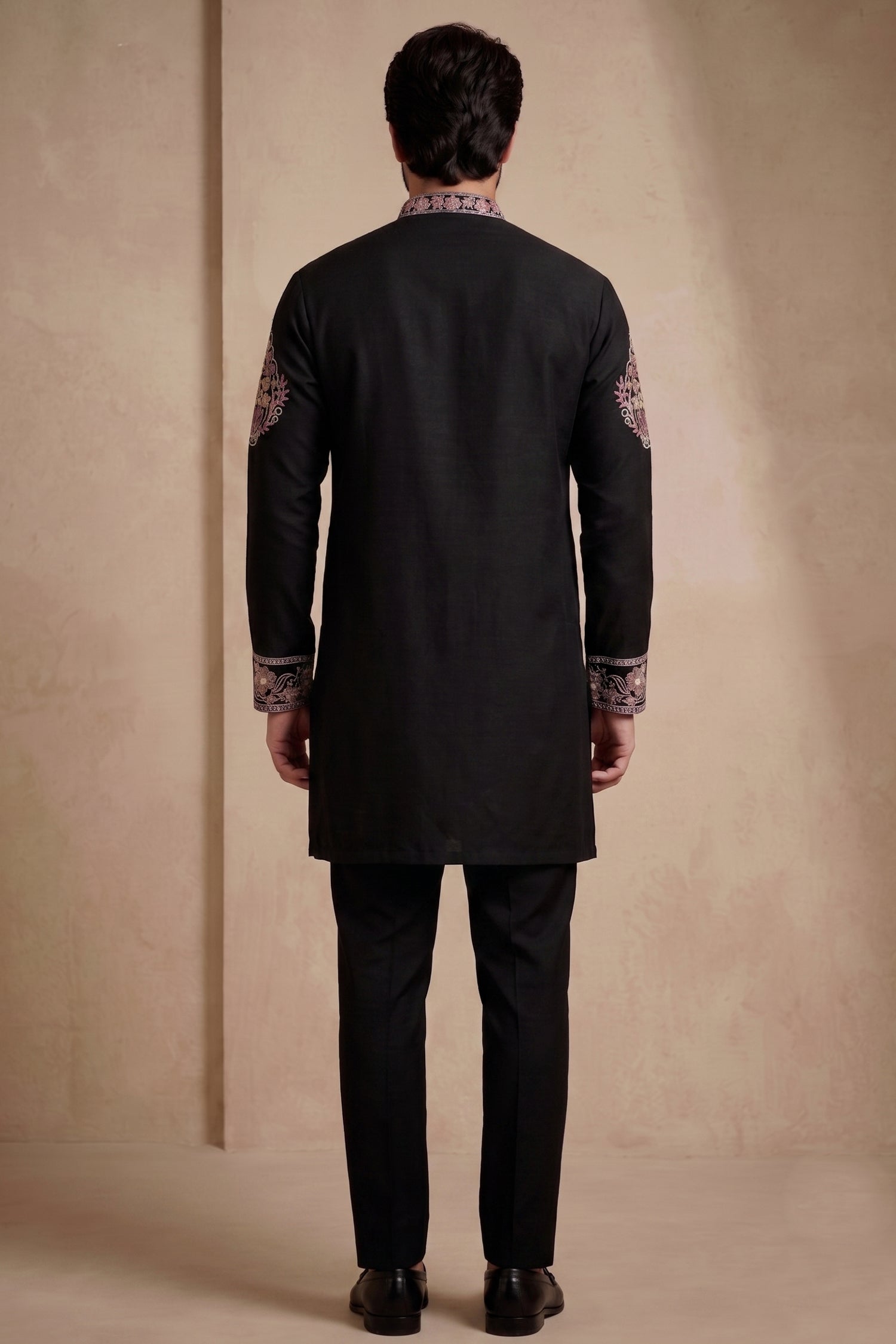 Black Silk Embroidered Kurta Set