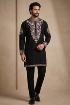 Black Silk Embroidered Kurta Set