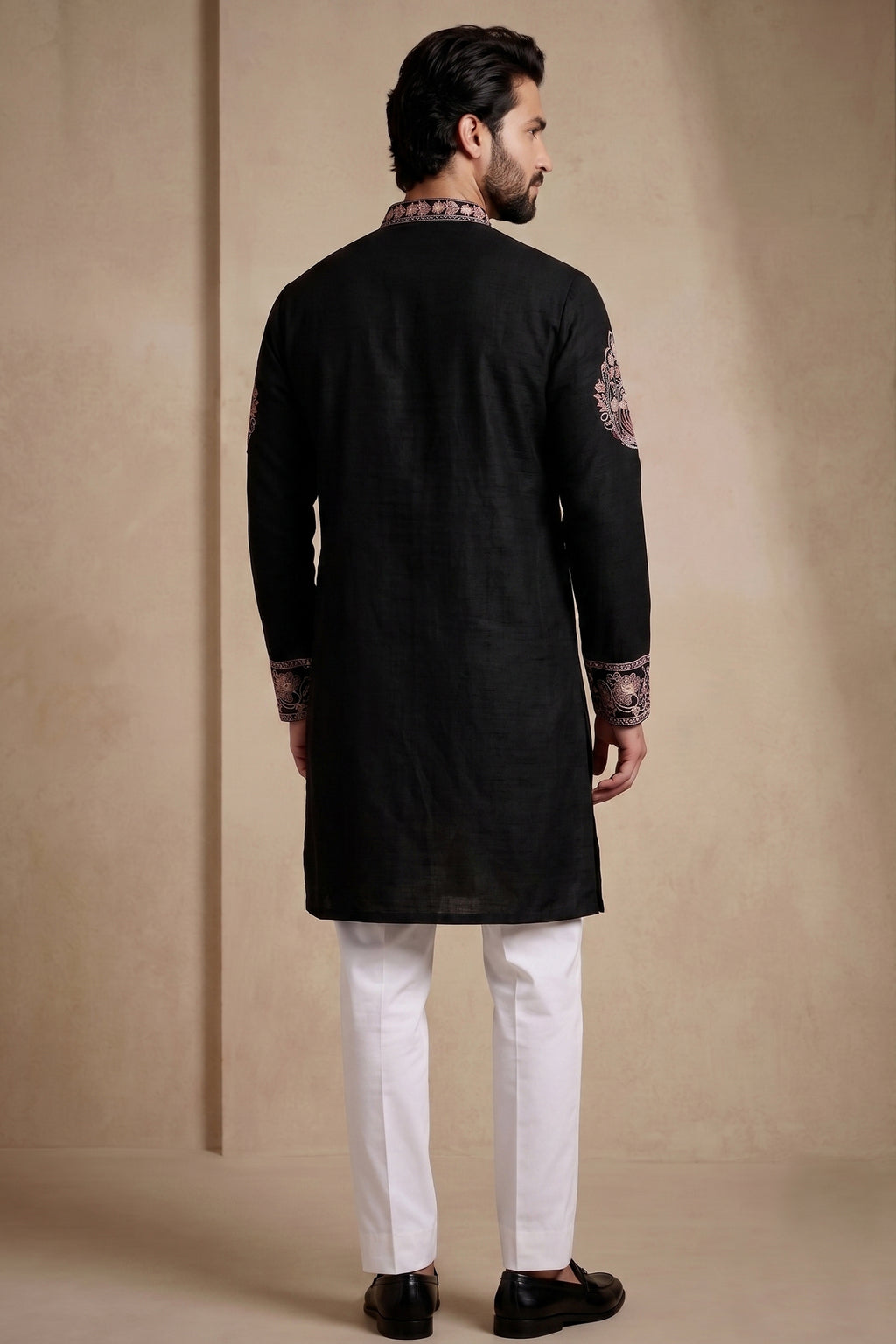 Black Silk Embroidered Kurta Set