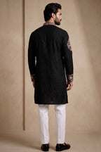Black Silk Embroidered Kurta Set