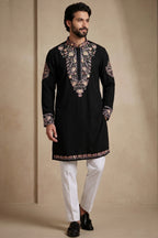 Black Silk Embroidered Kurta Set