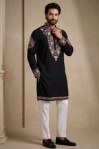 Black Silk Embroidered Kurta Set