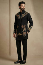 Black Silk Embroidered Kurta Set