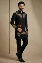Black Silk Embroidered Kurta Set