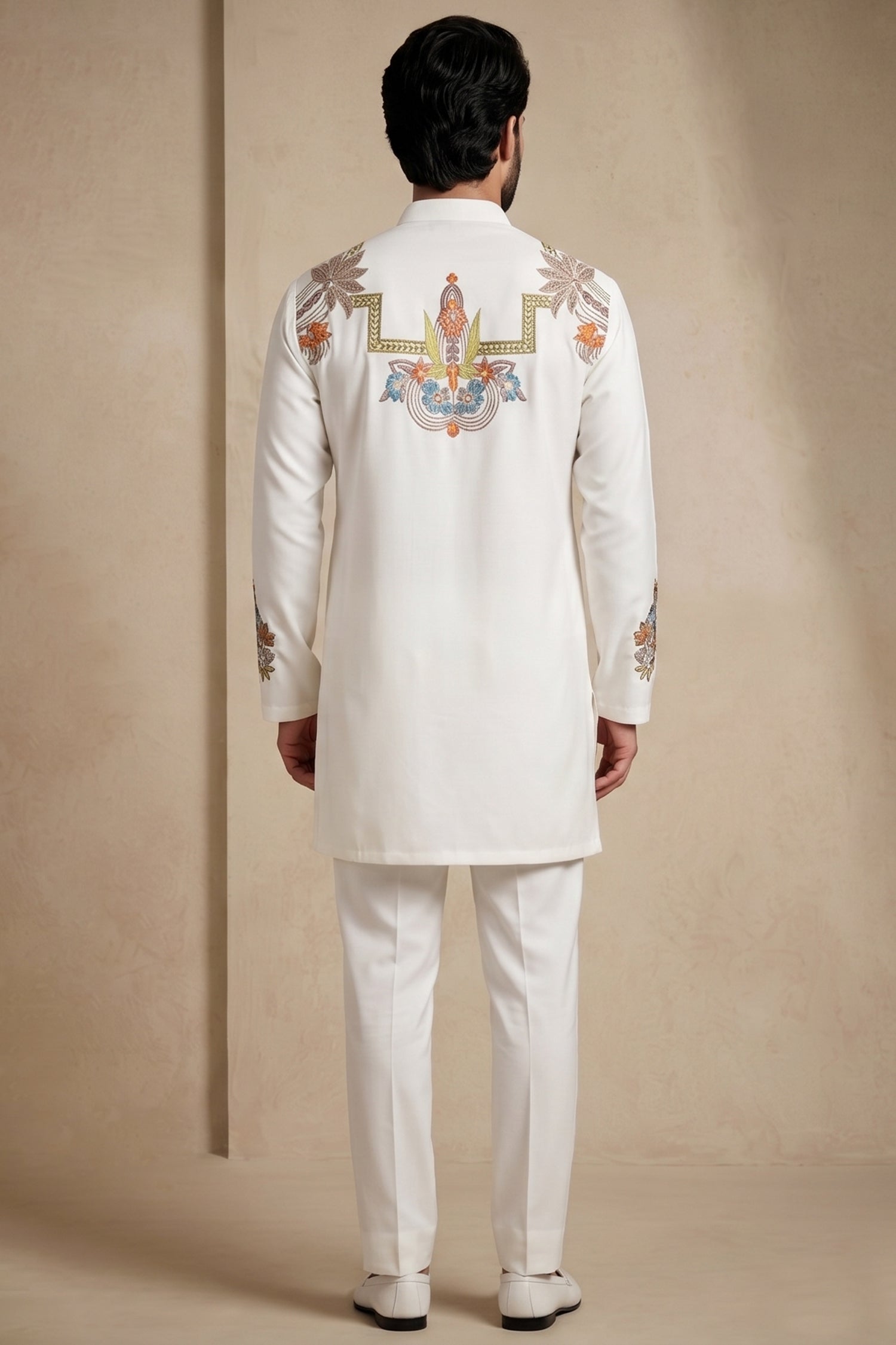 Pearl White Silk Embroidered Kurta Set