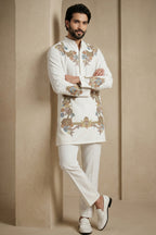 Pearl White Silk Embroidered Kurta Set