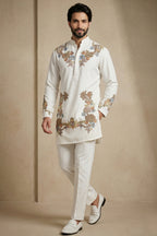 Pearl White Silk Embroidered Kurta Set