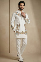 Pearl White Silk Embroidered Kurta Set