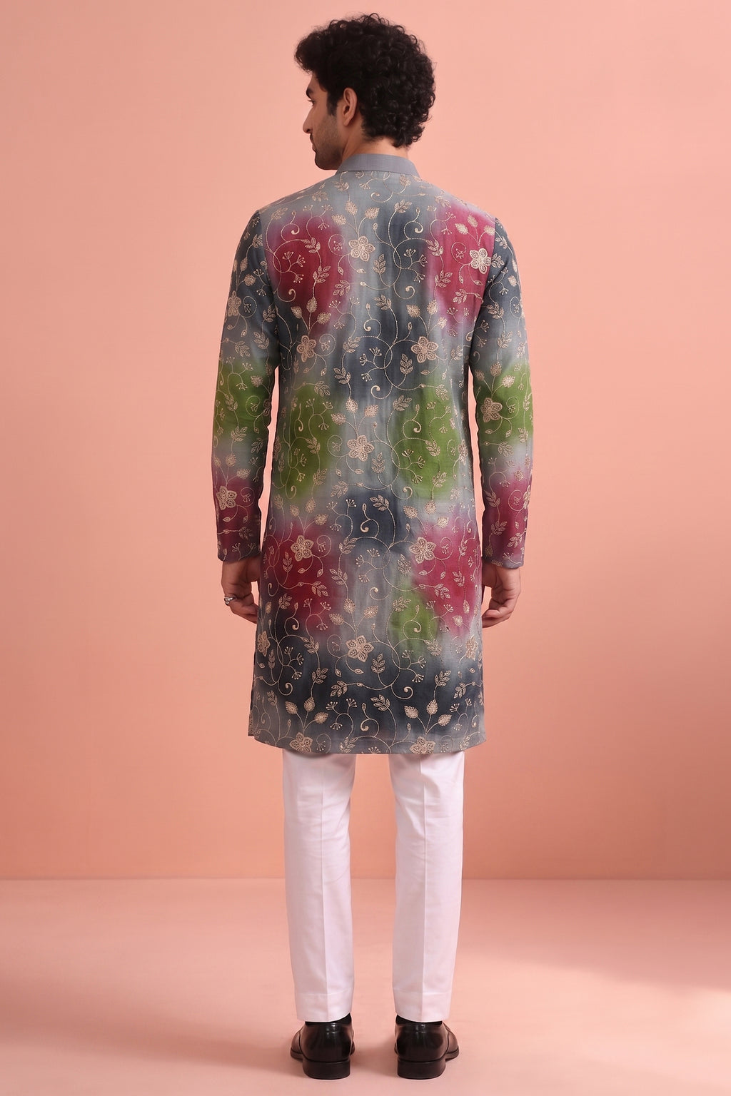 Grey Art Silk Embroidered and Printed Work Kurta Pajama