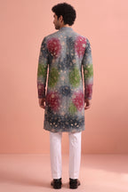 Grey Art Silk Embroidered and Printed Work Kurta Pajama