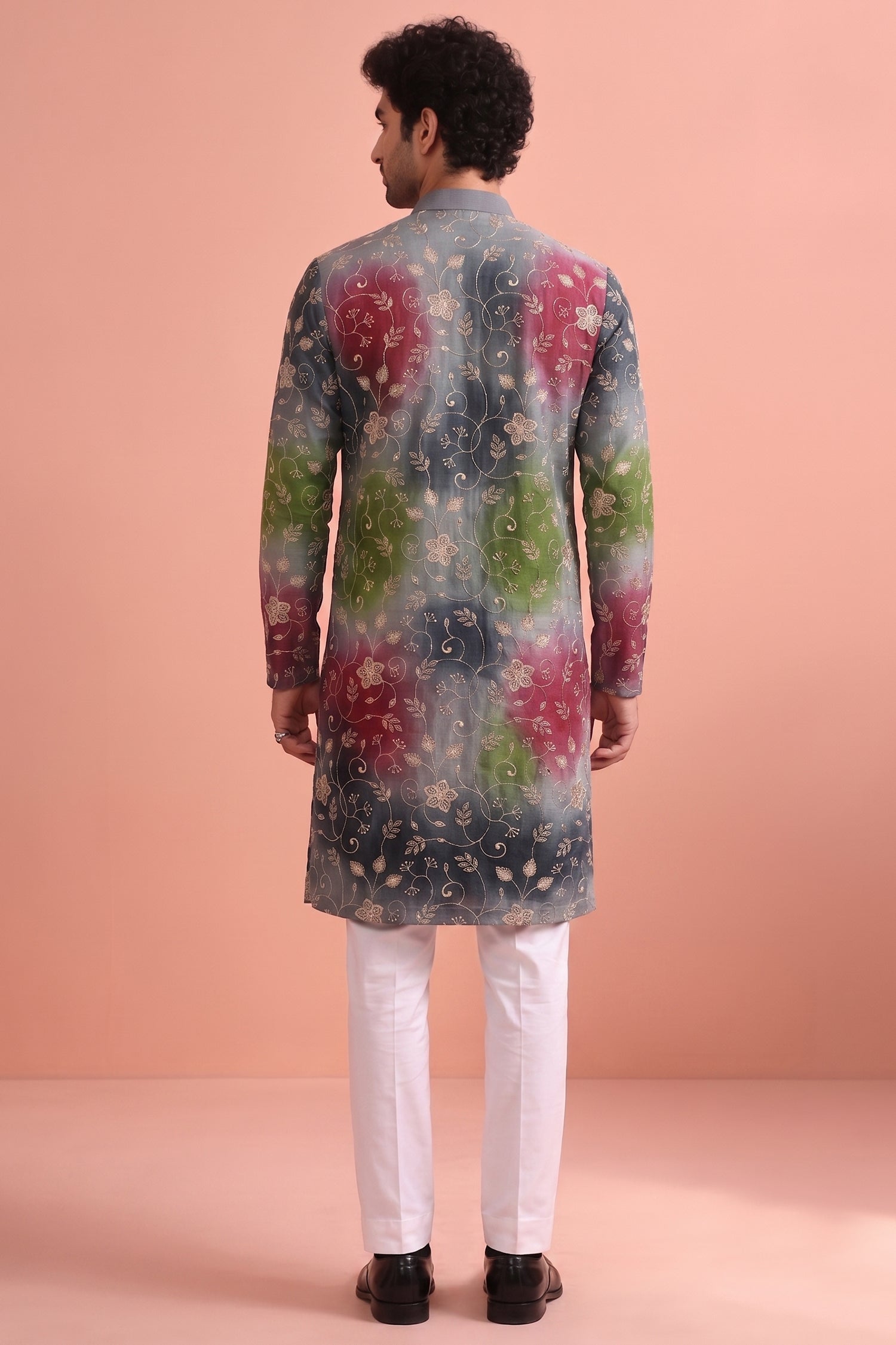 Grey Art Silk Embroidered and Printed Work Kurta Pajama