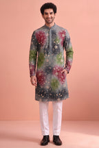 Grey Art Silk Embroidered and Printed Work Kurta Pajama