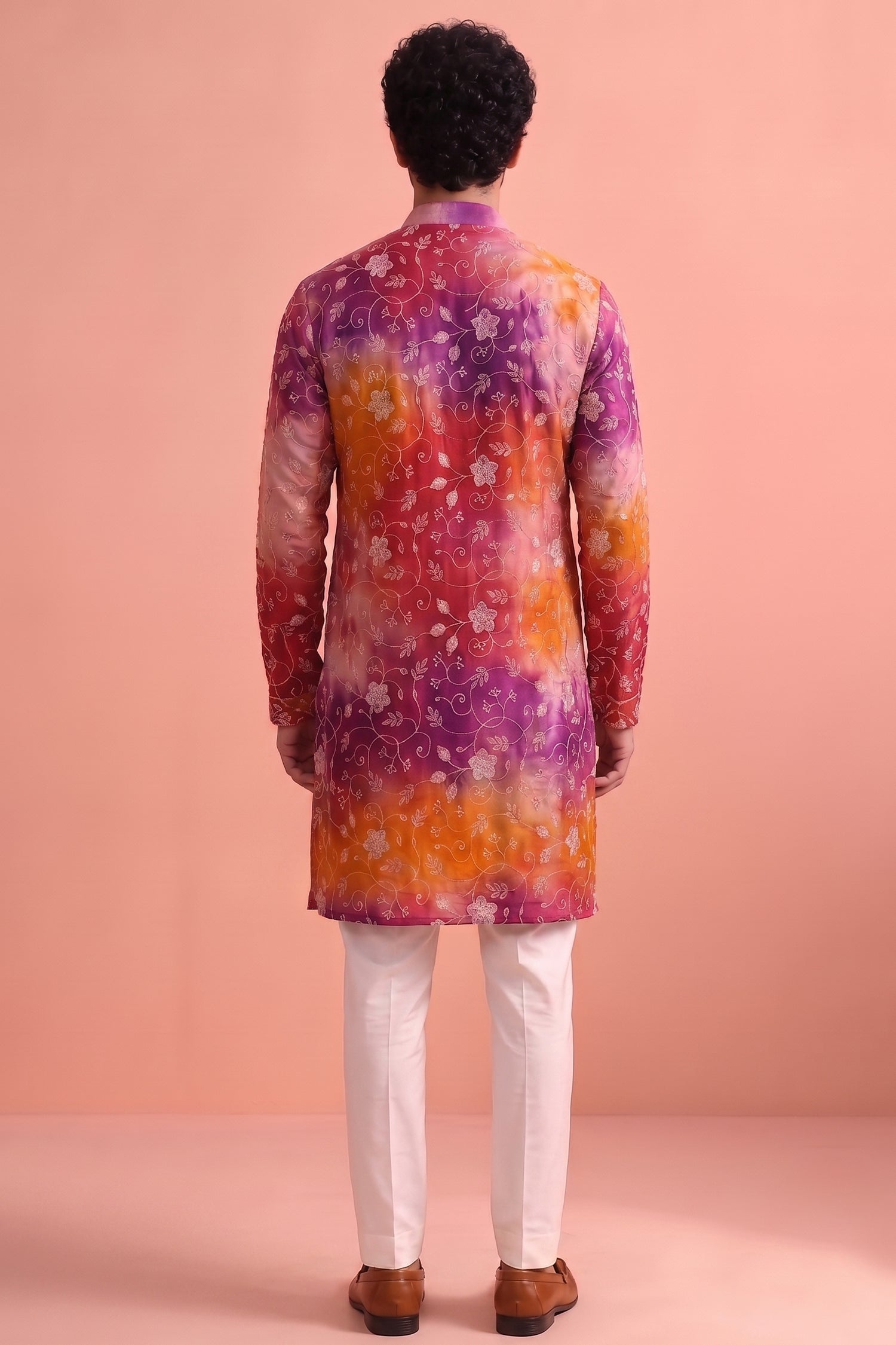 Multi Colored Art Silk Embroidered Kurta Pajama