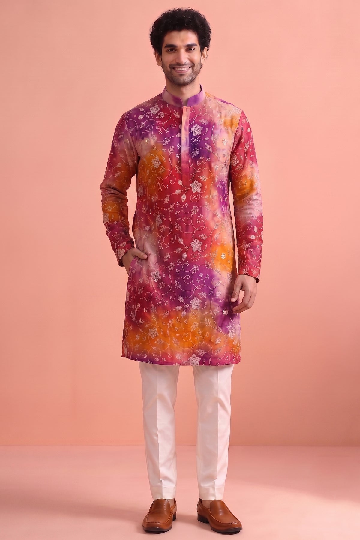 Multi Colored Art Silk Embroidered Kurta Pajama