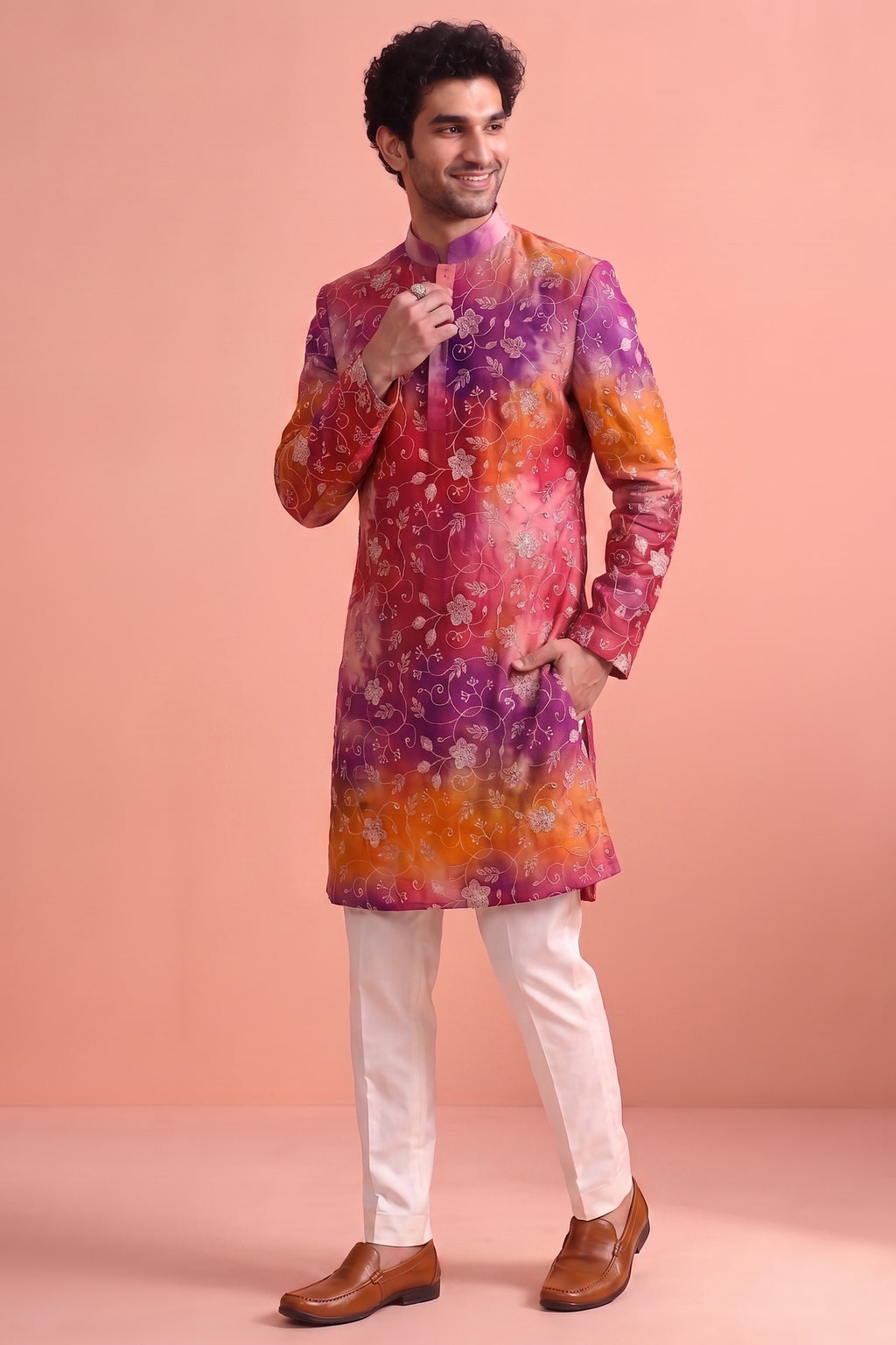 Multi Colored Art Silk Embroidered Kurta Pajama