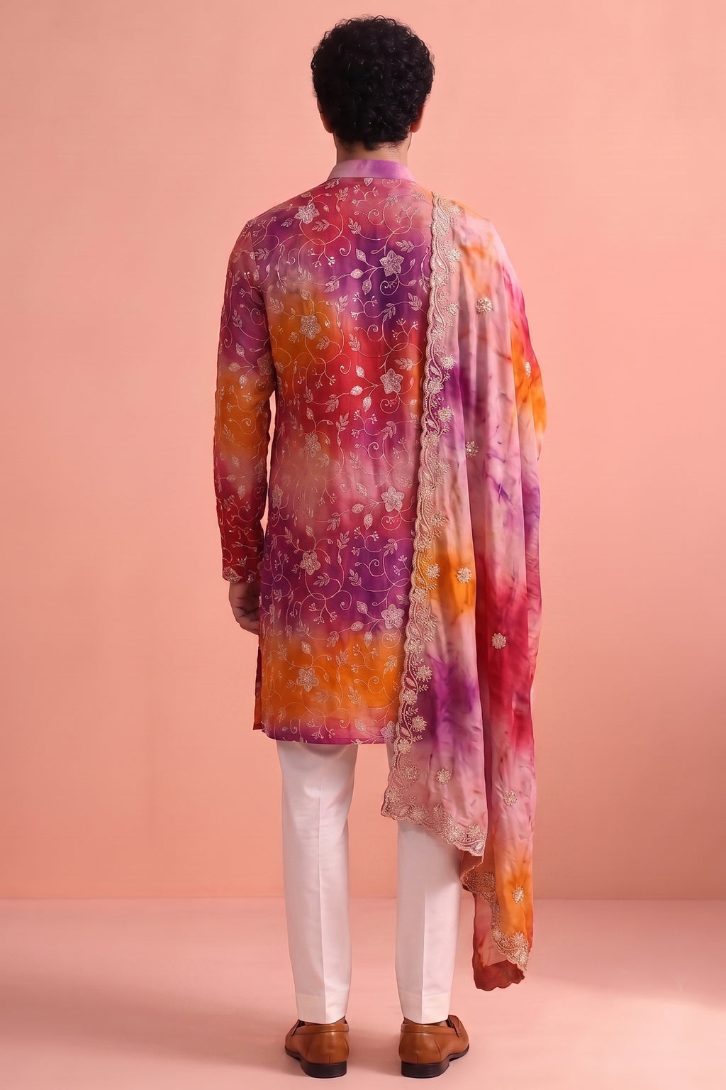 Multi Colored Art Silk Embroidered Kurta Pajama with Stole