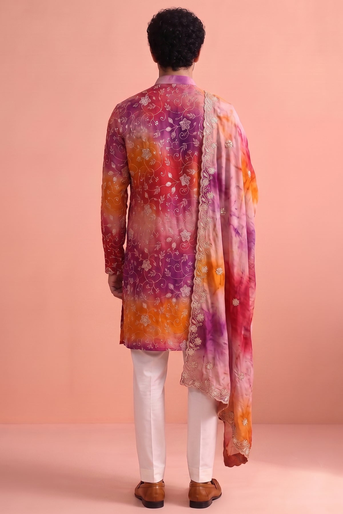Multi Colored Art Silk Embroidered Kurta Pajama with Stole