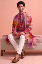 Multi Colored Art Silk Embroidered Kurta Pajama with Stole